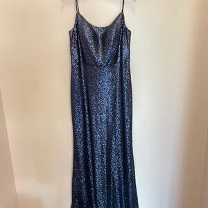 Marchesa Size 12 Midnight Blue Sequined Evening Gown - Great Condition